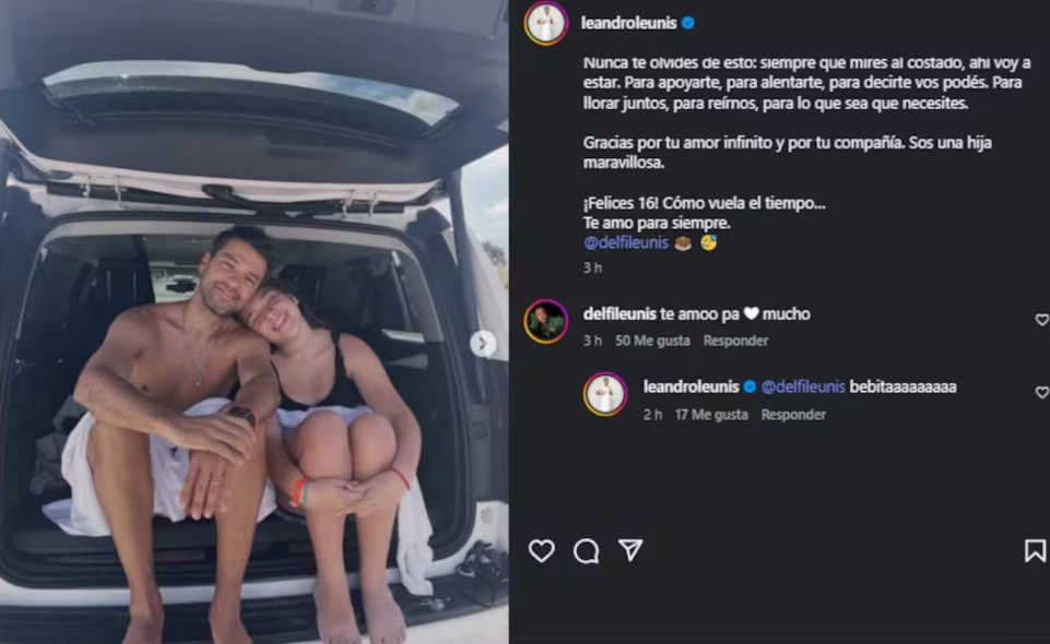 El Chino Leunis junto a Delfina en una imagen actual, ambos sonrientes durante un momento compartido