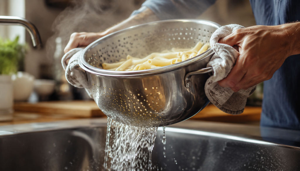 Cómo colar los fideos sin quemarse: el cambio clave al usar el colador que pocos conocen