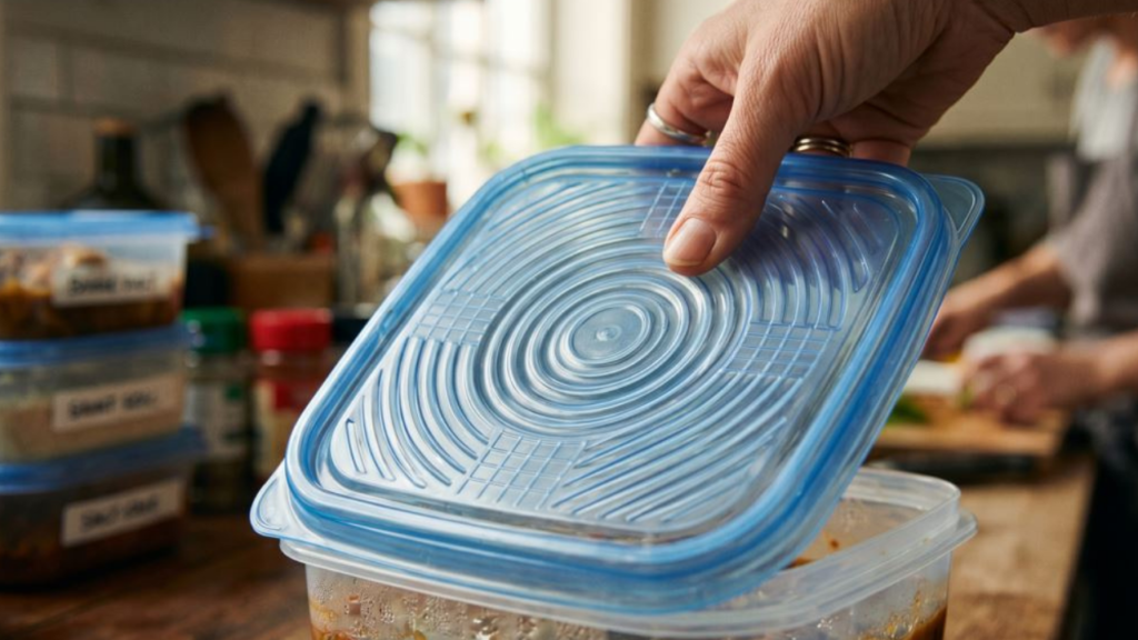 La tapa de los recipientes de plástico tiene un relieve que no es solo decorativo