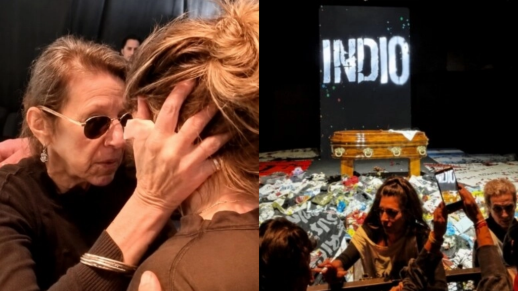 El desgarrador video de la esposa del Indio Solari con una fan en el velorio del ídolo: "Yo le doy el beso de tu parte"