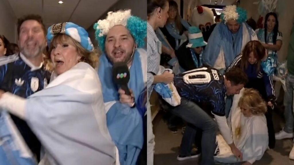 El video del golpazo que sufrió Georgina Barbarossa en pleno festejo por Argentina La conductora terminó en el suelo y casi aplastada por sus propios compañeros en los pasillos de Telefe, segundos antes de salir al aire. Los pasillos de Telefe eran una fiesta total minutos antes de salir al aire con A la Barbarossa. El triunfo histórico de la Selección Argentina frente a Inglaterra, que metió al equipo en la gran final del Mundial 2026, tenía a todos revolucionados. Georgina Barbarossa y su panel decidieron arrancar de una manera completamente distinta, cantando y saltando con banderas y cotillón. Pero la alegría desbordada se cortó en seco cuando la conductora desapareció de la pantalla de un segundo al otro. El grupo avanzaba cantando "El domingo cueste lo que cueste", palpitando el cruce contra España. Iban todos juntos, amontonados y con la energía al límite. En ese marco de puro festejo, la situación se descontroló por completo en plena transmisión. [INSERTAR VIDEO AQUÍ] El momento que congeló a todos Mientras avanzaban a paso firme, Georgina Barbarossa perdió el equilibrio de manera repentina. El impacto fue directo: la conductora terminó desplomada en el piso, quedando casi aplastada por el resto de su equipo, que venía detrás con el envión de la marcha y pretendía seguir el paso. La caída ocurrió segundos después de que Diego Brancatelli pasara al frente en la fila. El festejo se mudó al instante a un silencio incómodo y preocupante. Sus compañeros frenaron los cánticos de golpe y se tiraron a ayudarla para levantarla y ver las consecuencias del golpe. La respuesta que trajo alivio El porrazo generó una tensión enorme en el pasillo del canal. Con el golpe todavía fresco, Pía Shaw se acercó rápidamente para intentar saber cómo estaba y qué secuelas podía tener tras semejante caída. Cuando el ambiente todavía era de pura incertidumbre, Georgina Barbarossa miró a su compañera y tiró una sola palabra que cambió el clima por completo: "Viva". Esa respuesta fue el quiebre para que la preocupación se transformara en una humorada. Al escucharla, el equipo entero empezó a corear "Está viva, está viva" entre risas. Aunque el golpe fue durísimo y asustó a todos, la conductora no mostró secuelas del accidente y pudo continuar con la emisión.