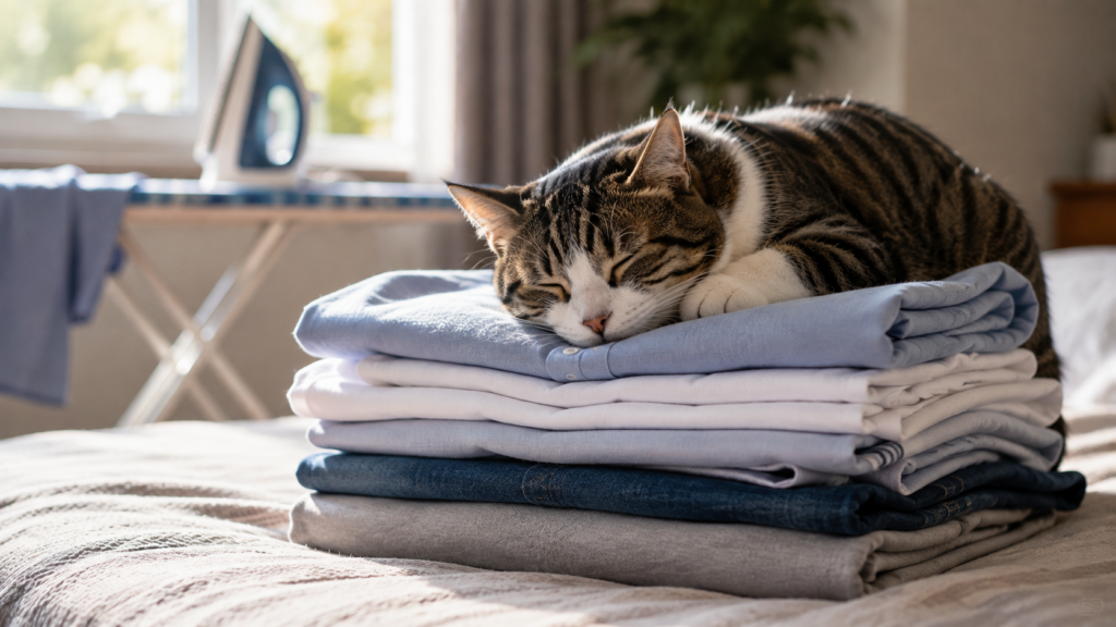 Por qué los gatos prefieren dormir sobre la ropa recién planchada