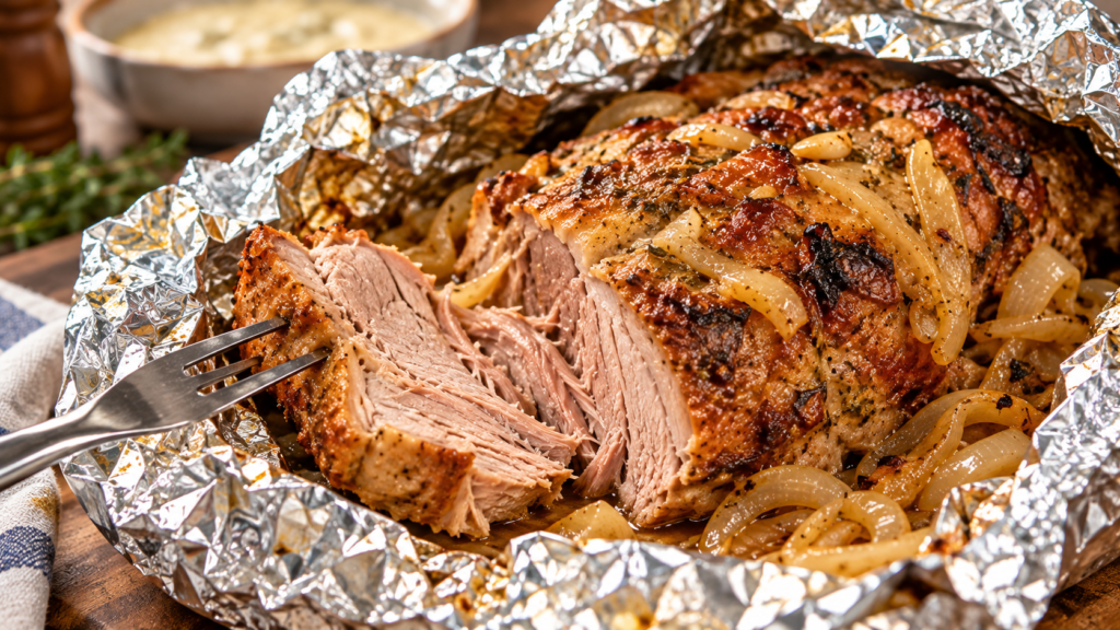 Bondiola de cerdo al horno con papel metalizado y salsa de crema y cebolla: cómo hacerla tierna y jugosa