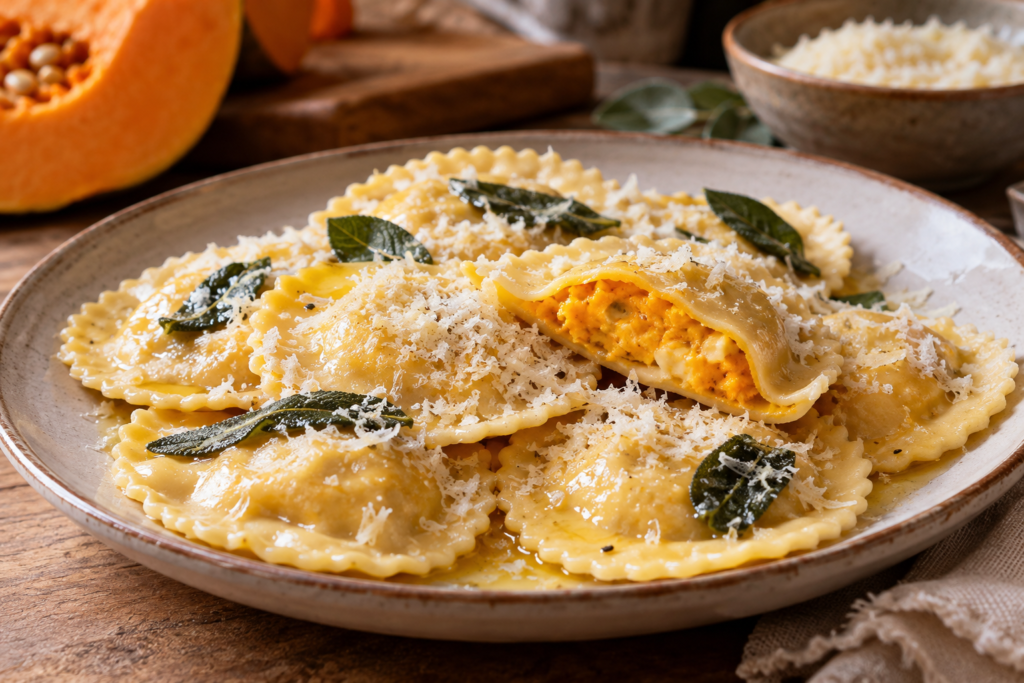 Cómo hacer sorrentinos caseros de calabaza y queso con una masa fácil de preparar sin máquina